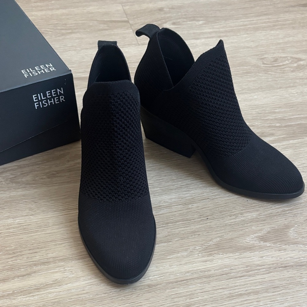 Eileen Fisher Joss-St Black Wedge Ankle Boots - 6